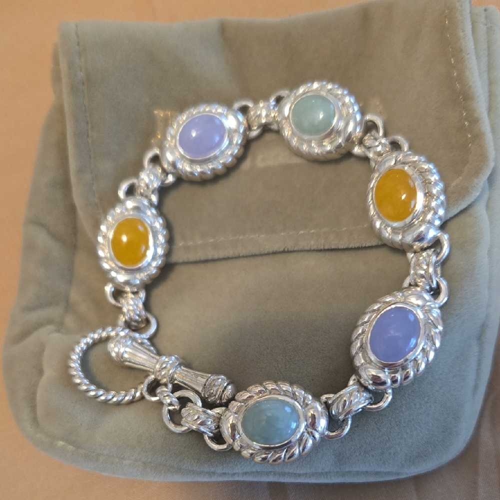 Judith Ripka Silver Bracelet with Yellow and Light Blue Stones